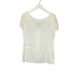 Tinsels Top Cream Sheer Peplum Button Back Boat Neck Short Sleeve Small